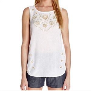 Lucky brand white / tan / beige beaded tank top
